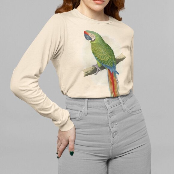 Outfit Bits Tops - Military Macaw Vintage Parrot Print Long Sleeve Graphic Tee T-shirt S M L XL